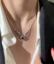 Boutique Silk Sterling Silver Crystal Love Crown Wings Pendant Necklace