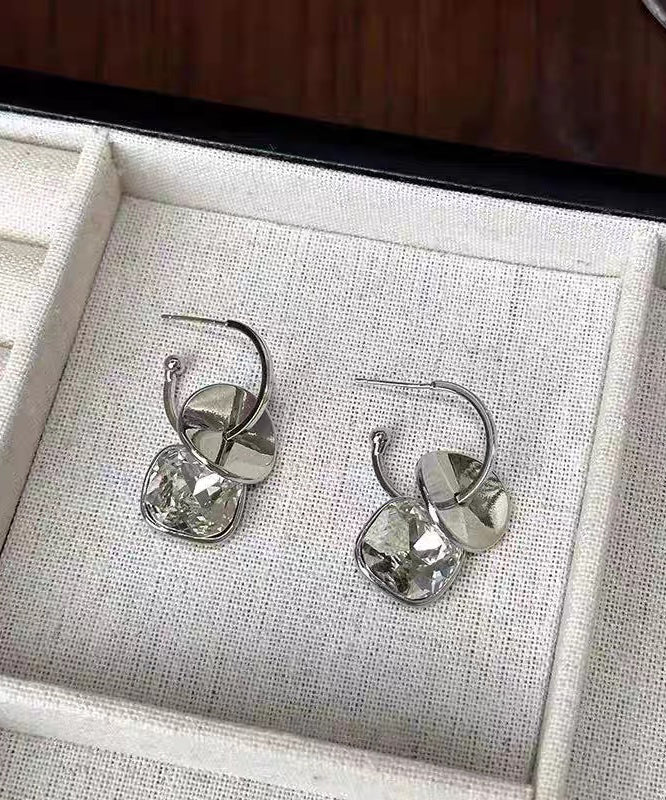 Boutique Silk Sterling Silver Crystal Sequins Hoop Earrings