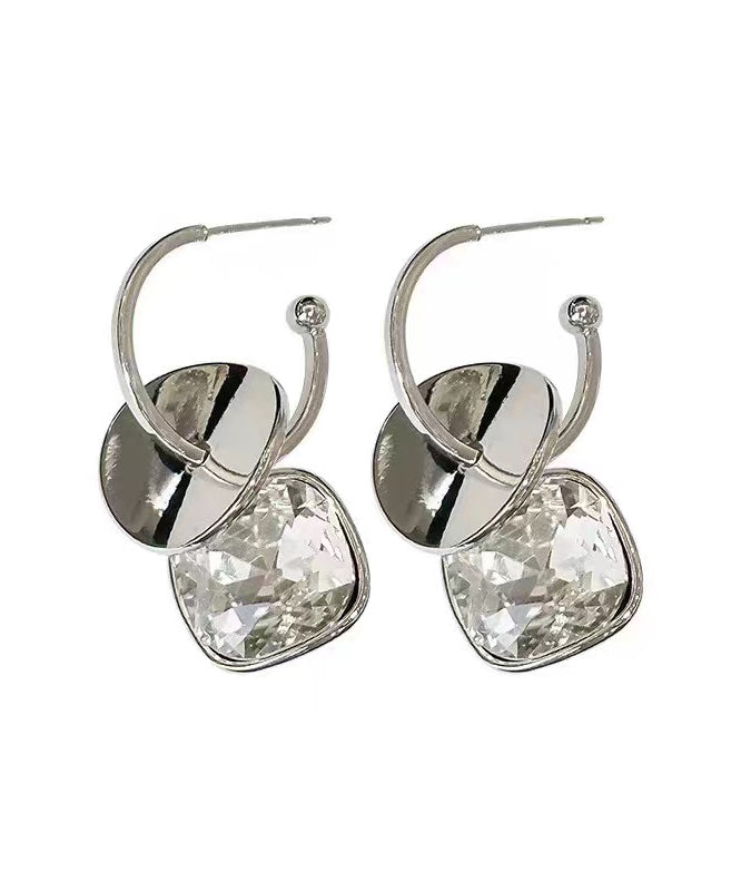 Boutique Silk Sterling Silver Crystal Sequins Hoop Earrings