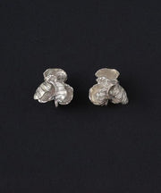 Boutique Silk Sterling Silver Floral Stud Earrings