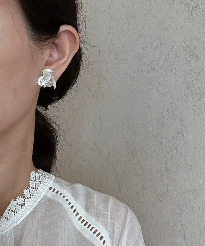 Boutique Silk Sterling Silver Floral Stud Earrings