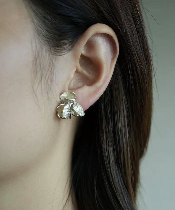 Boutique Silk Sterling Silver Floral Stud Earrings