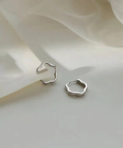 Boutique Silk Sterling Silver Geometric Flower Hoop Earrings