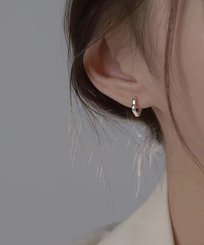 Boutique Silk Sterling Silver Geometric Flower Hoop Earrings