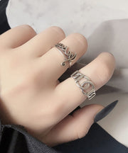 Boutique Silk Sterling Silver Graphic Hollow Out Open Rings Two-Piece Set
