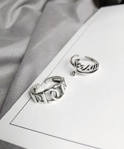 Boutique Silk Sterling Silver Graphic Hollow Out Open Rings Two-Piece Set