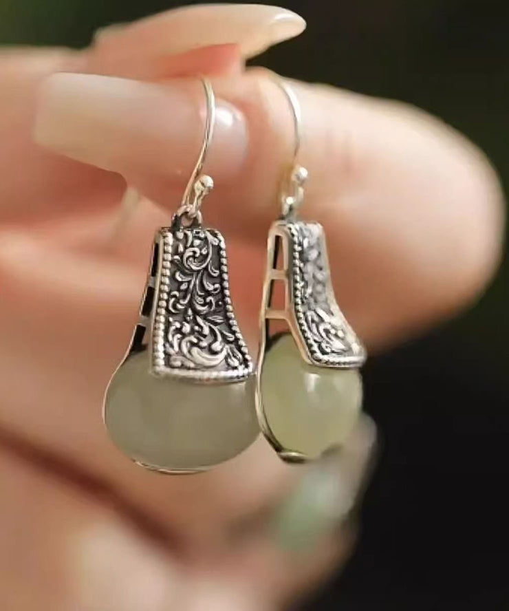 Boutique Silk Sterling Silver Inlay Jade Drop Earrings