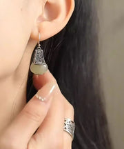Boutique Silk Sterling Silver Inlay Jade Drop Earrings