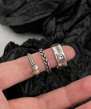 Boutique Silk Sterling Silver Love ,Smiling Face And Fried Dough Twists Rings Three-Piece Set