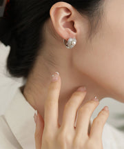 Boutique Silk Sterling Silver Overgild Love Pearl Stud Earrings