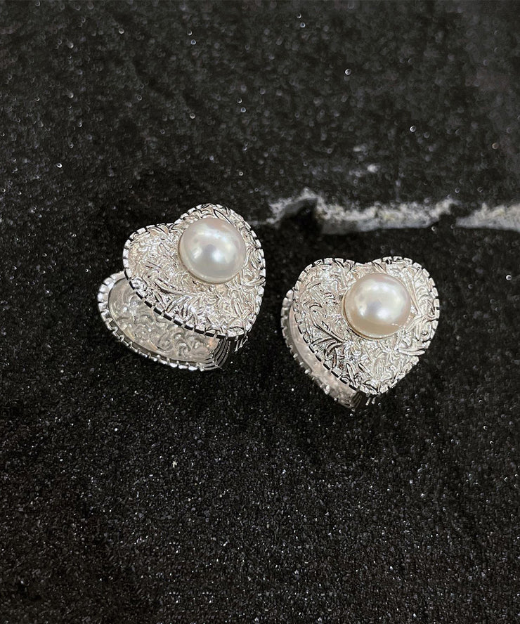 Boutique Silk Sterling Silver Overgild Love Pearl Stud Earrings