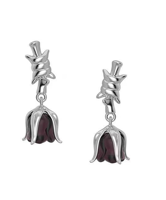 Boutique Silk Sterling Silver Rose Drop Earrings