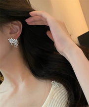 Boutique Silk Sterling Silver Zircon Snowflake Stud Earrings