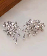 Boutique Silk Sterling Silver Zircon Snowflake Stud Earrings