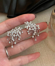 Boutique Silk Sterling Silver Zircon Snowflake Stud Earrings