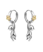 Boutique Silk Sterling Silver Zircon The Cat Picking Stars Drop Earrings
