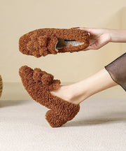 Boutique Splicing Chunky High Heels Brown Faux Fur
