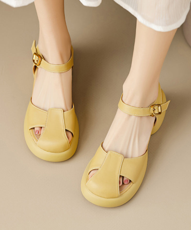 Boutique Splicing Chunky Sandals Yellow Sheepskin Buckle Strap
