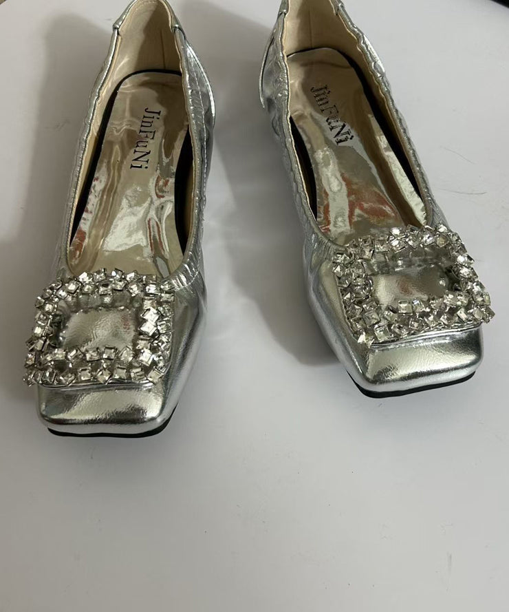Boutique Splicing Flat Shoes Women Black Faux Leather Zircon