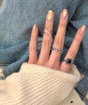 Boutique Stainless Steel Agate Open Rings Three-Piece Set