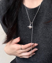 Boutique Stainless Steel Pearl Saturn Lariat Necklace