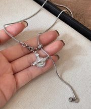 Boutique Stainless Steel Pearl Saturn Lariat Necklace