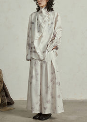 Boutique Stand Collar Tie Dye Two Pieces Set Top And Wide Leg Pants Lantern Sleeve