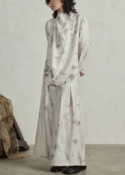 Boutique Stand Collar Tie Dye Two Pieces Set Top And Wide Leg Pants Lantern Sleeve