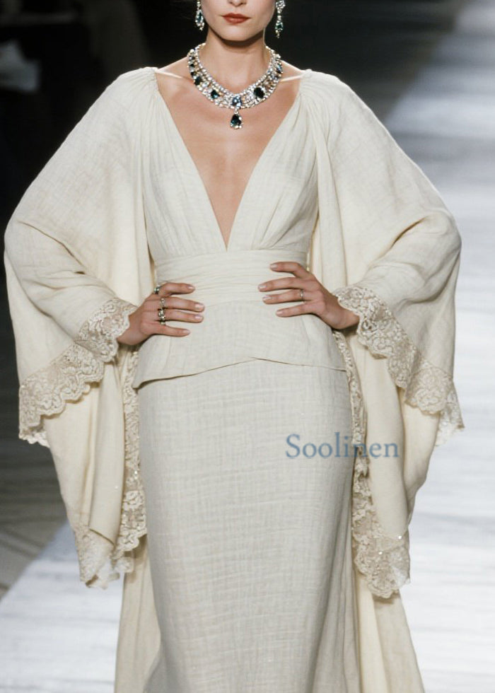 Boutique V Neck Lace Patchwork Cotton Two Piece Set Fall