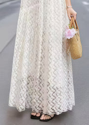 Boutique White Embroidered Hollow Out Tulle Robe Dresses Sleeveless