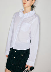 Boutique White Floral Jacquard Cotton Shirt Tops Fall
