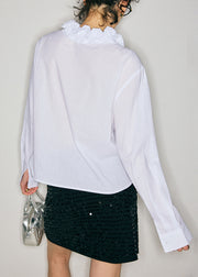 Boutique White Floral Jacquard Cotton Shirt Tops Fall