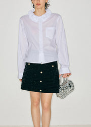 Boutique White Floral Jacquard Cotton Shirt Tops Fall