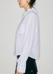 Boutique White Floral Jacquard Cotton Shirt Tops Fall