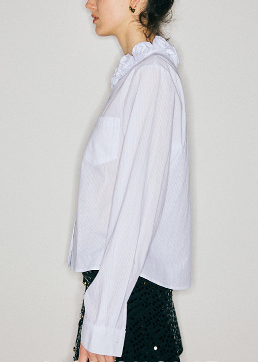 Boutique White Floral Jacquard Cotton Shirt Tops Fall