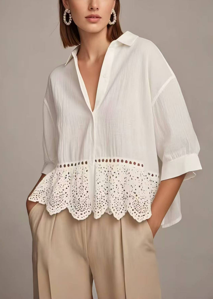 Boutique White Hollow Out Cotton Shirt Top Summer