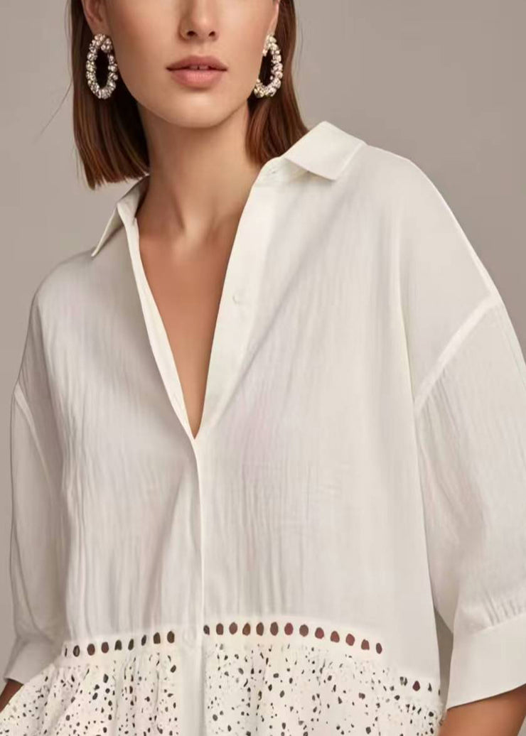 Boutique White Hollow Out Cotton Shirt Top Summer