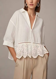 Boutique White Hollow Out Cotton Shirt Top Summer