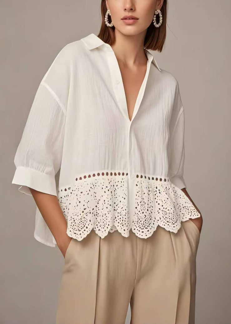 Boutique White Hollow Out Cotton Shirt Top Summer