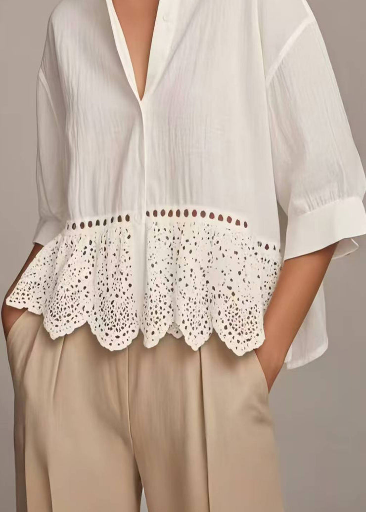 Boutique White Hollow Out Cotton Shirt Top Summer