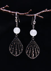 Boutique White Hollow Out Gem Stone Drop Earrings