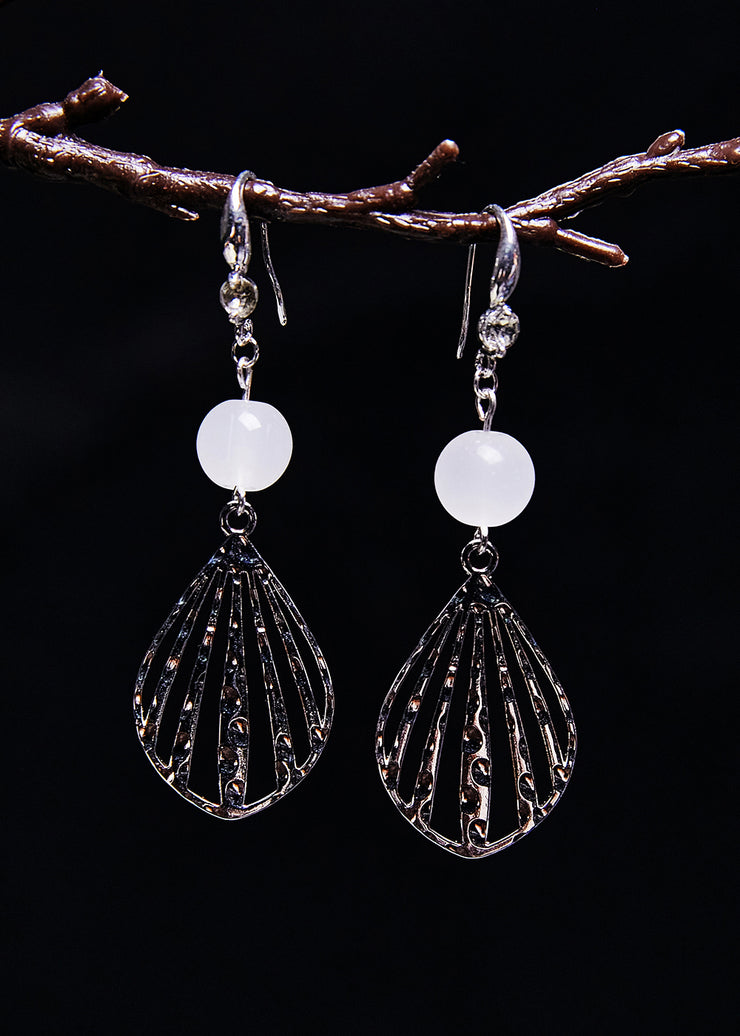 Boutique White Hollow Out Gem Stone Drop Earrings