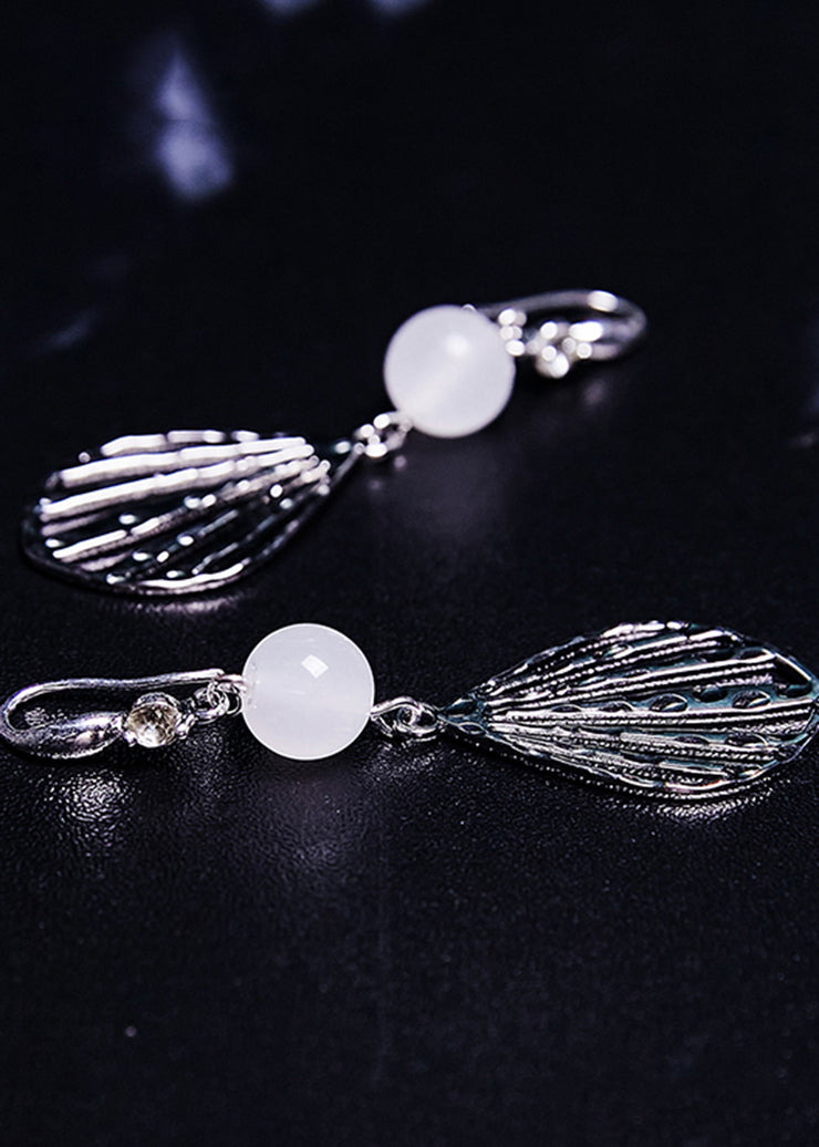 Boutique White Hollow Out Gem Stone Drop Earrings