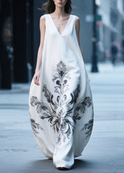 Boutique White Oversized Print Cotton Holiday Dress Sleeveless