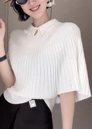 Boutique White Peter Pan Collar Knit Sweaters Cloak Sleeves