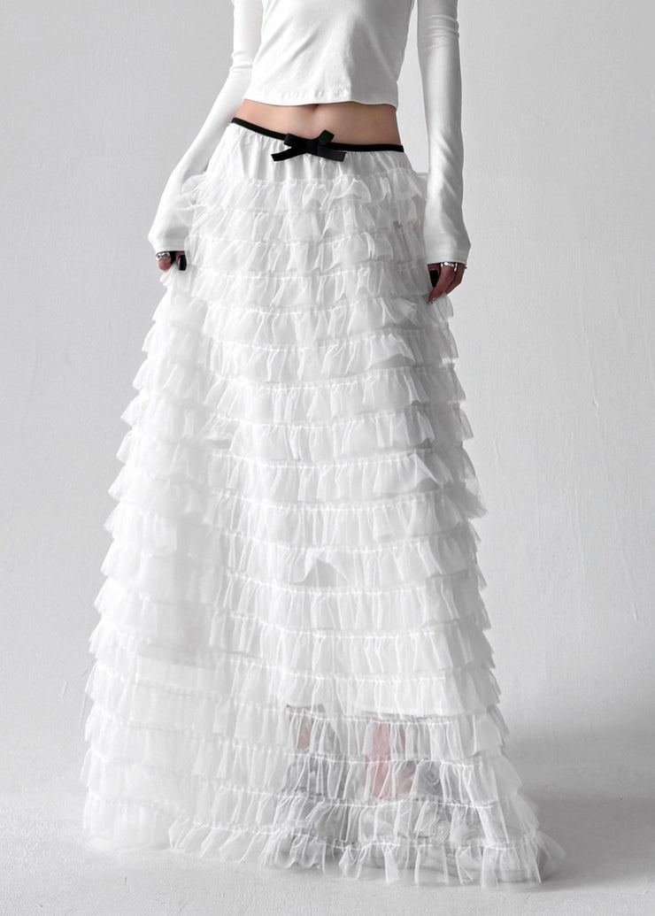 Boutique White Ruffled Layered Patchwork Tulle Skirts Fall