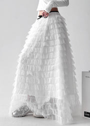 Boutique White Ruffled Layered Patchwork Tulle Skirts Fall
