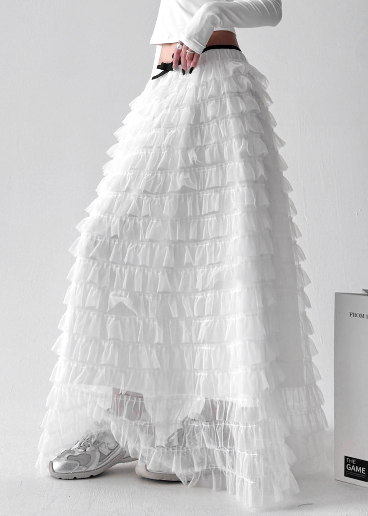 Boutique White Ruffled Layered Patchwork Tulle Skirts Fall