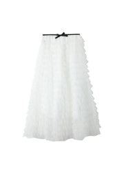 Boutique White Ruffled Layered Patchwork Tulle Skirts Fall