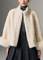Boutique White Stand Collar Fox Fur Patchwork Mink Velvet Jacket Winter